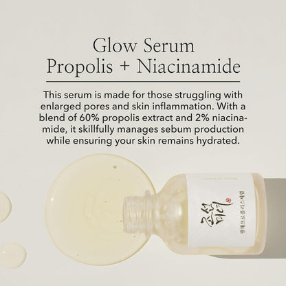 Composition du sérum Beauty of Joseon Glow Serum avec propolis et niacinamide, ingrédients clés pour éclat et anti-imperfections